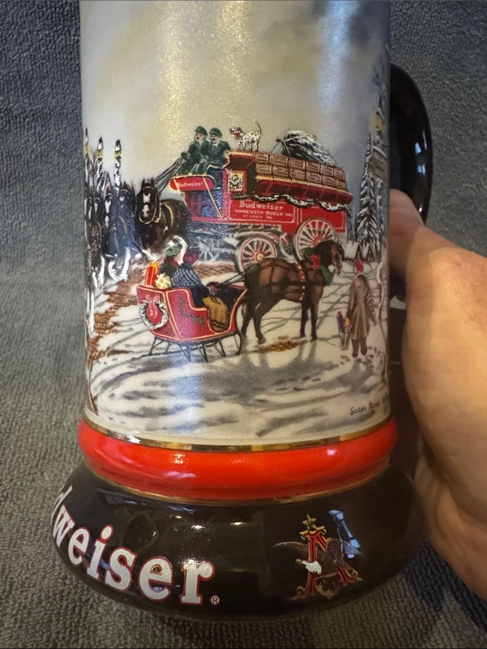 1992 Double Walled Insulated Budweiser “A Perfect Christmas” Clydesdale Stein